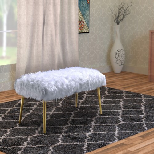 Bagley II - Bench White Faux Fur & Gold Perspective: right