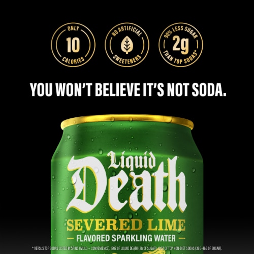 Liquid Death, Severed Lime, Lime-Flavored Sparkling Water Perspective: right