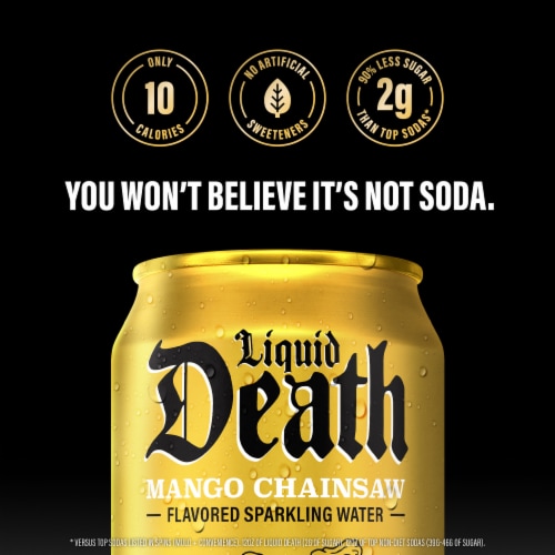 Liquid Death, Mango Chainsaw, Mango-Flavored Sparkling Water Perspective: right