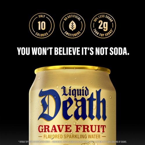 Liquid Death, Grave Fruit, Grapefruit-Flavored Sparkling Water Perspective: right