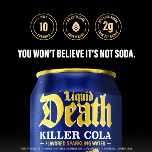 Liquid Death Killer Cola Soda-Flavored Sparkling Water Cans Perspective: right