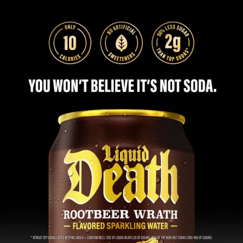 Liquid Death Rootbeer Wrath Sparkling Water Cans Perspective: right