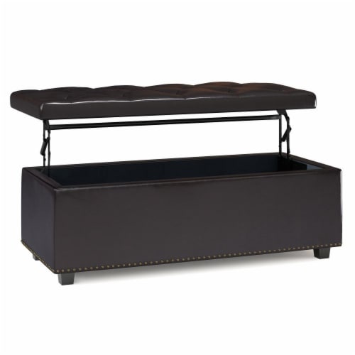 Simpli Home Hamilton Lift Top Storage Ottoman Faux Leather 44In Wide Elegant Seating Solution Vegan Leather Metro Market