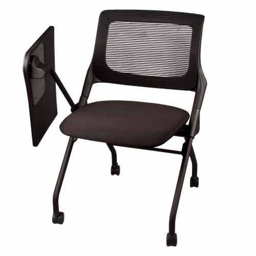 Mesh Back Tablet Arm Mobile Nesting Chair with FlipUp Seat, Black