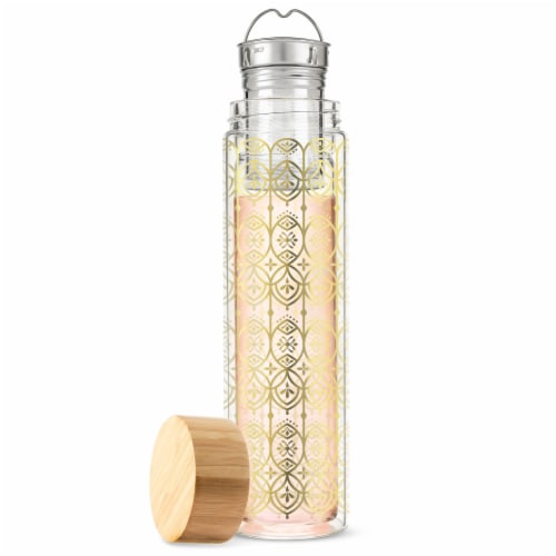 Pinky Up 16 oz Blair Arabesque Gold Glass Travel Infuser Mug, Multicolor Perspective: right