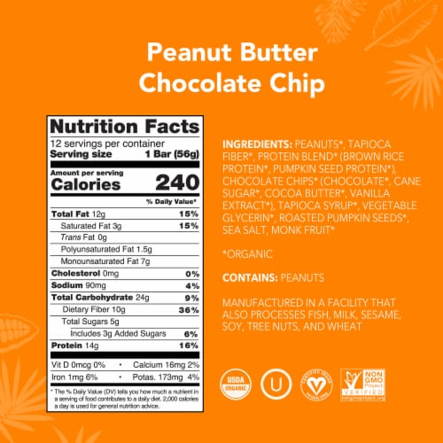Aloha Organic Peanut Butter Chocolate Chip Protein Bar 1.98 oz Perspective: right