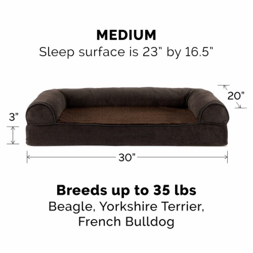 FurHaven Faux Fleece & Chenille Soft Woven Cool Gel Sofa Dog Bed|Medium, Coffee Perspective: right