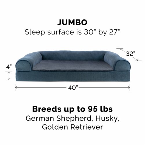 FurHaven Faux Fleece & Chenille Soft Woven Cool Gel Sofa Dog Bed|Jumbo, Orion Blue Perspective: right