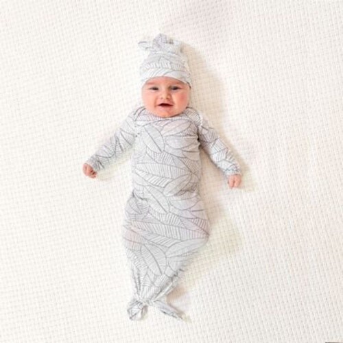 aden anais 2 Piece Zebraplant Comfort Knit Gown and Hat Set White 0 3 Months Mariano s