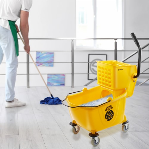 Dryser Commercial Mop Bucket with Side Press Wringer - 26 Quart Yellow Perspective: right