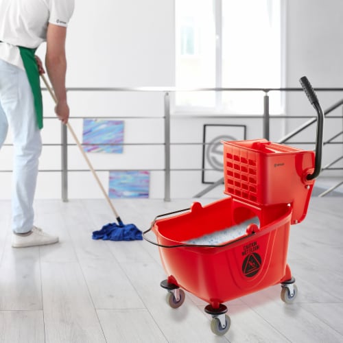 Dryser Commercial Mop Bucket with Side Press Wringer - 26 Quart, Red Perspective: right