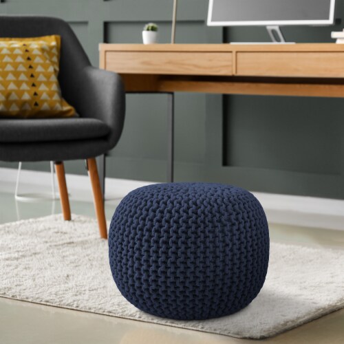 Round Cotton Pouf Ottoman Navy Blue 20 x 20 x 14.5 Knit Foot Stool 1 unit Fry s Food Stores