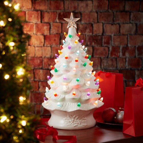 24 Hand Painted Ceramic Christmas Tree White Pre Lit Tree with Star 1 unit Gerbes Super Markets
