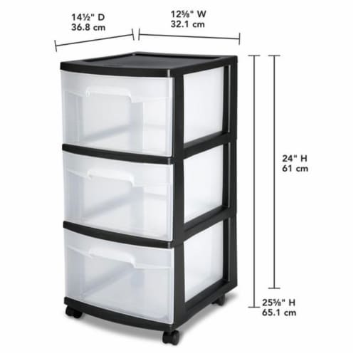 Sterilite 3 Drawer Storage Cart, Plastic Rolling Organizer with