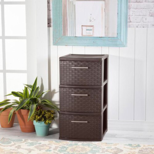  Sterilite 3 Drawers Wide Weave Tower Plastic Storage