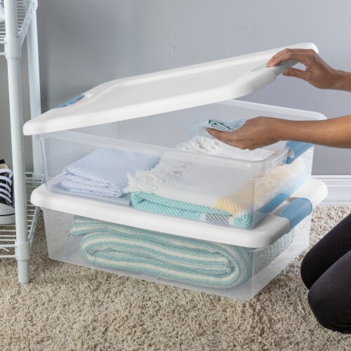 Sterilite 32 Quart Clear Plastic Stackable Storage Box Container (6 Pack) Perspective: right