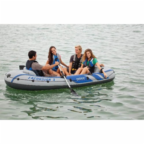 Intex Excursion 4 Inflatable Rafting/Fishing Boat Set With 2 Oars | 68324EP Perspective: right