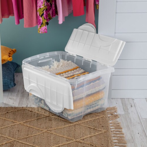 Sterilite 48 Qt Hinged Lid Storage Box Plastic Stackable Bin with Lid, 18  Pack, 1 Piece - Kroger