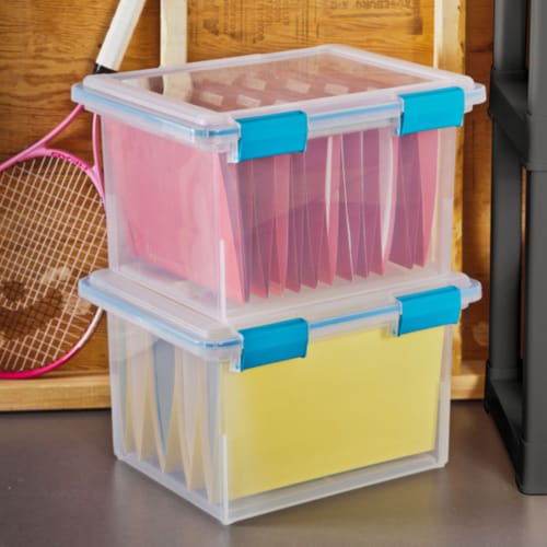 Sterilite Large 32 Qt Home Storage Container Tote with Latching Lids, (8 Pack) Perspective: right