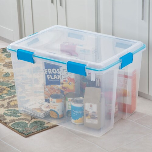 Sterilite 80-Qt Clear Plastic Stackable Storage Bin w/ Gasket Latch Lid, 8 Pack Perspective: right