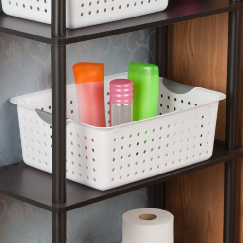 Sterilite Large Ultra Plastic Storage Bin Baskets with Handles, White, 12 Pack Perspective: right