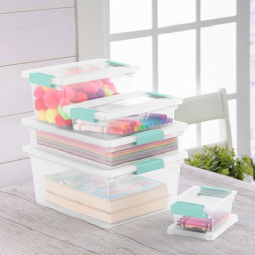 Sterilite Deep Clear Plastic Stackable Storage Bin with Clear Latch Lid, 8 Pack Perspective: right