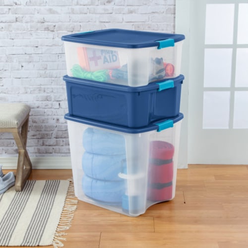 Sterilite 26 Gallon Latch & Carry Plastic Storage Tote Container Box, 12 Pack Perspective: right