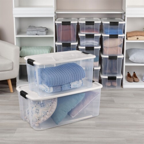 Sterilite Deep Plastic Stackable Storage Bin w/ Clear Latch Lid