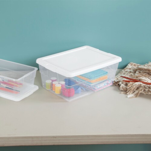 Sterilite 16 Quart Clear Plastic Stacking Storage Container Box w/ Lid, 48 Pack Perspective: right