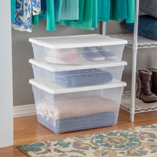 Sterilite Stacking Closet Storage Tote with Lid, White/Clear, 6 qt - 12 pack