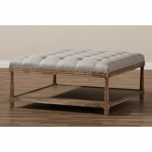 Baxton Studio Carlotta French Country Weathered Oak Beige Linen