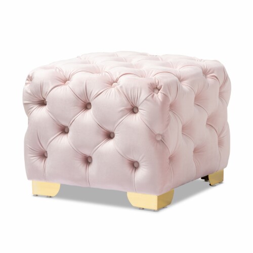 Avara Glam and Luxe Light Pink Velvet Fabric Upholstered Gold