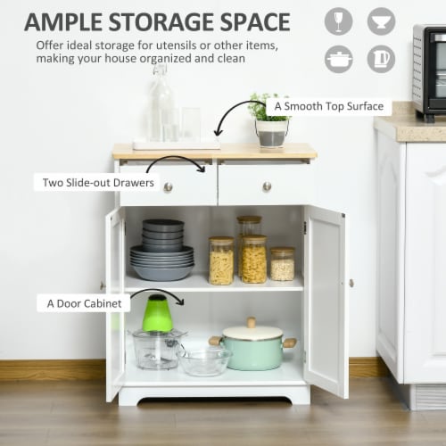 Kitchen Storage Cupboard Organizer Cabinet w/2 Drawers & Adjustable Shelf, White Perspective: right