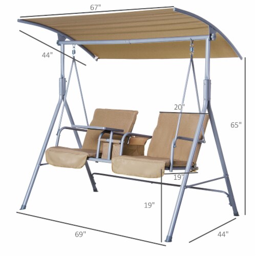 Outdoor Swing Chair Canopy Patio Garden Hanging 2 Person Yard Furniture Beige Perspective: right