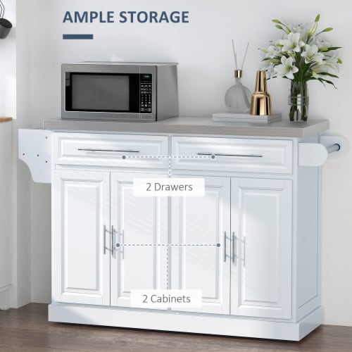 Steel Top Kitchen Island Cart Hidden Rolling Wheel Cabinet w Drawers Storage Box Perspective: right