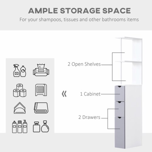 54  Tall Bathroom Linen 2-Tier Cabinet Shelf Storage Cupboard w/ Drawers, White Perspective: right