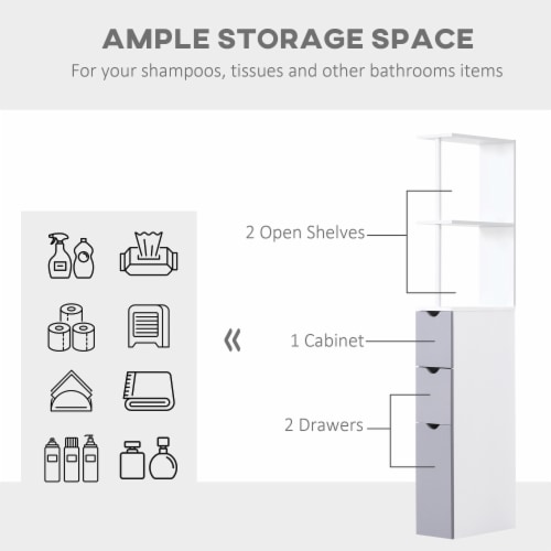 54  Tall Bathroom Linen 2-Tier Cabinet Shelf Storage Cupboard w/ Drawers, White Perspective: right