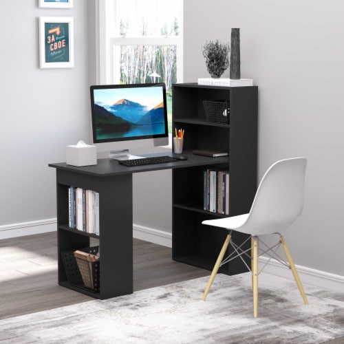 Small black desk with shelves discount