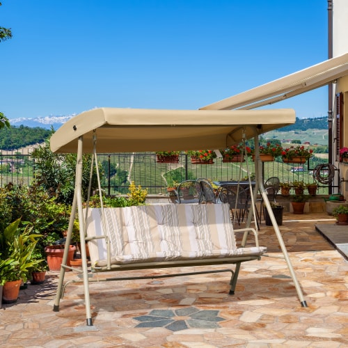 Retro Style 3 Seat Metal Frame Backyard Garden Canopy Top Cushioned Patio Swing Perspective: right
