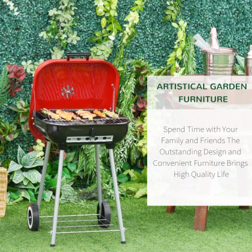 Portable Charcoal Grill w/ Wheels Bottom Shelf Adjustable Vents Picnic Camping Perspective: right