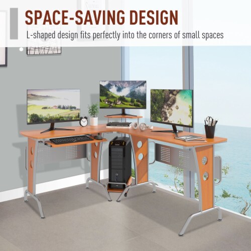 L-Shaped Corner Computer Office Desk  PC Table Workstation with  Keyboard Tray Perspective: right