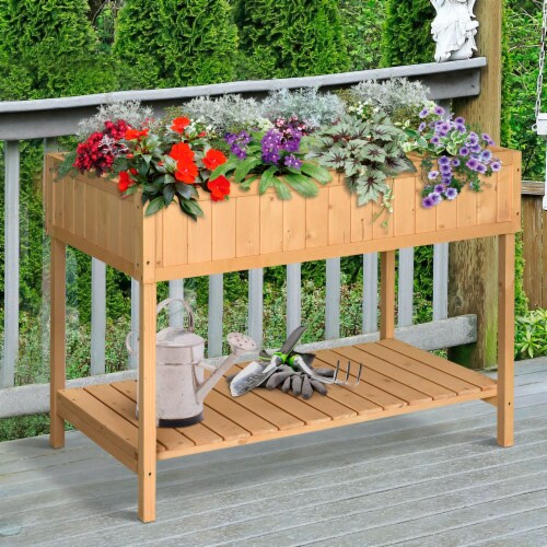 Elevated Natural Garden Plant Stand Outdoor Flower Bed 8 Grid Box w Storage 1 Unit Foods Co