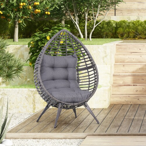 Outdoor Indoor Teardrop Egg Chair Cushioned PE Plastic Rattan