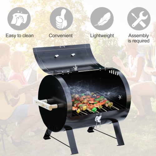 20  Outdoor Tabletop BBQ Charcoal Grill Metal Free-standing w/Wooden Handle Perspective: right