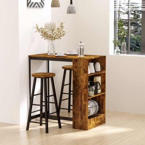 Kitchen Bar Table Dining Table Set w Storage Shelf 2 Bar Stools