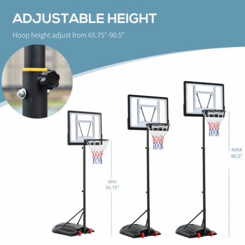 Basketball Hoop w/ 2 Built-In Moving Wheels and Ball Holder, 65.75 H -90.5 H Perspective: right