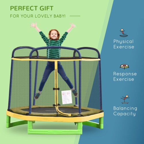 7' Spring Trampoline for Kids w/ Enclosure Net Indoor Play Bouncer Toy, Yellow Perspective: right