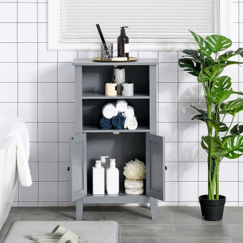 Freestanding Bathroom Linen Floor Cupboard with Multi-Tier Shelving and Tabletop Perspective: right