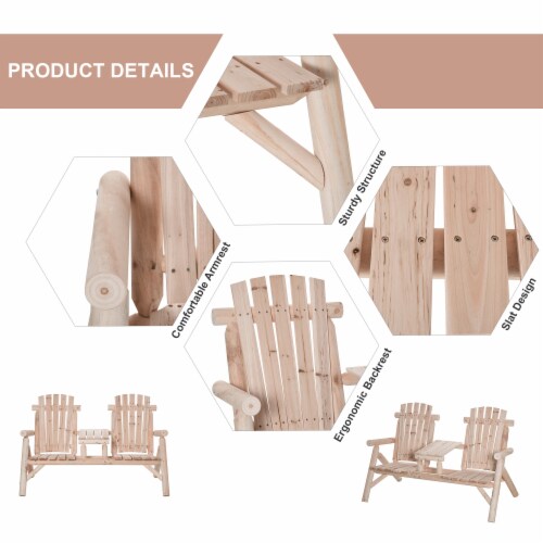 Outdoor Patio Adirondack Double Bench w/ Center Table, Natural Perspective: right