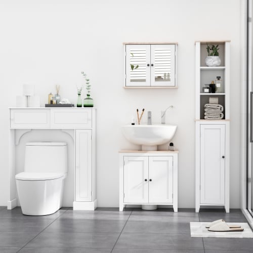 kleankin Modern Under Sink Cabinet with 2 Doors, Pedestal Under Sink  Bathroom Cupboard with Adjustable Shelves, gray